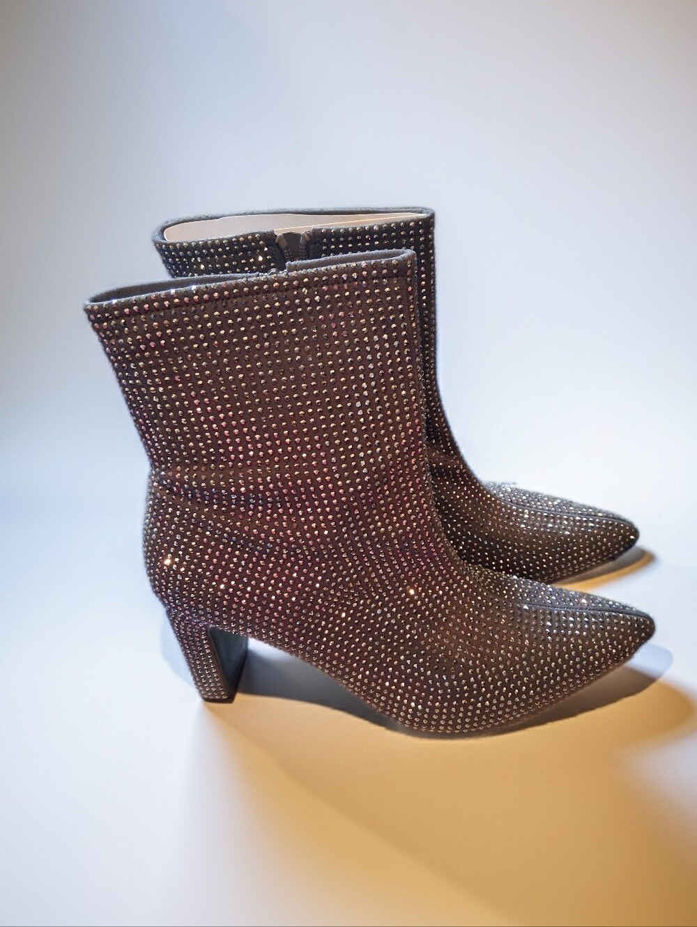 Embellished Black Pointed Toe Ankle Boots